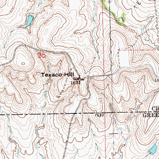 Topographic Map of Texaco Hill, KS