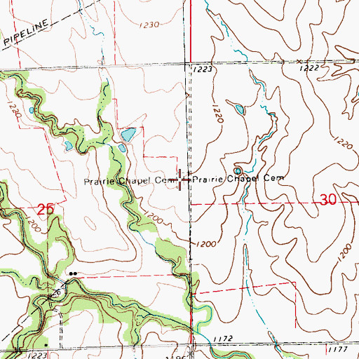 Topographic Map of Prairie Chapel Cemetery, KS