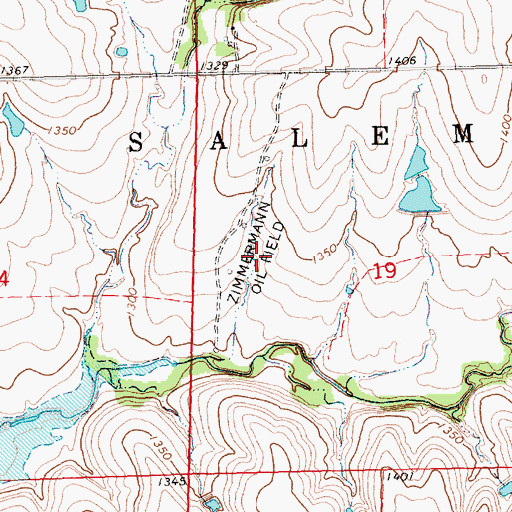 Topographic Map of Zimmermann Oil Field, KS