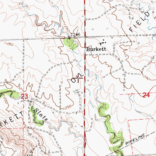 Topographic Map of Burkett Oil Field, KS