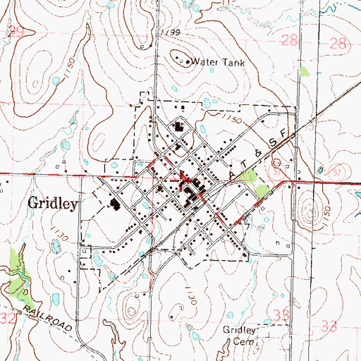 Topographic Map of Gridley, KS