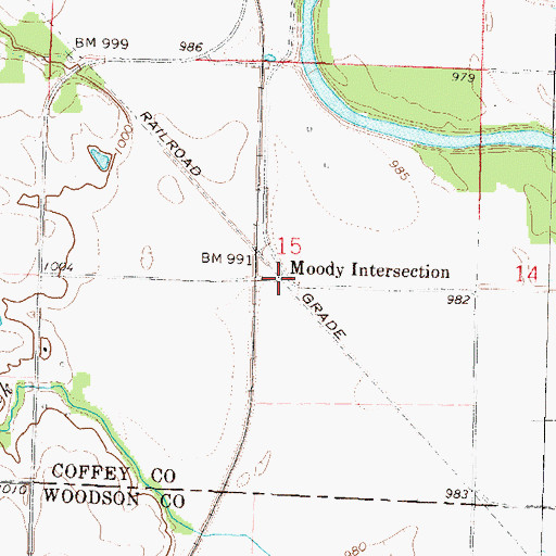 Topographic Map of Moody Intersection, KS