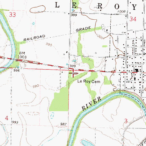 Topographic Map of Le Roy Cemetery, KS
