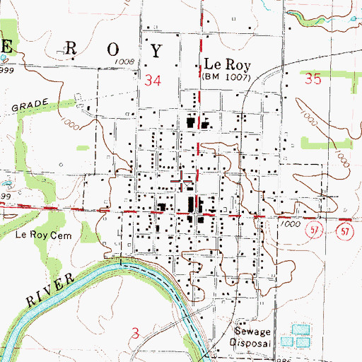 Topographic Map of LeRoy, KS
