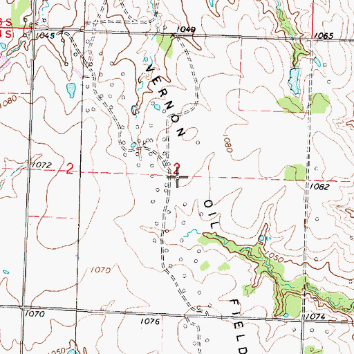 Topographic Map of Vernon Oil Field, KS