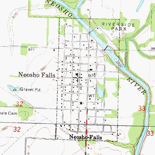 Topographic Map of Neosho Falls, KS