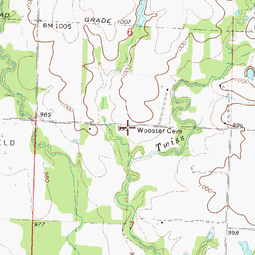 Topographic Map of Wooster Cemetery, KS