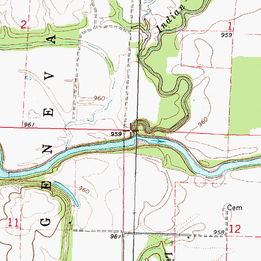 Topographic Map of Indian Creek, KS