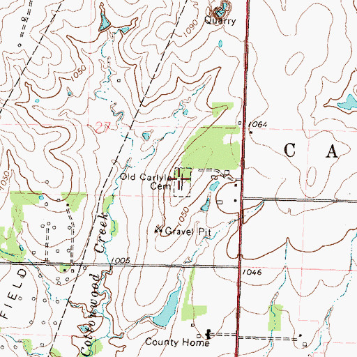 Topographic Map of Old Carlyle Cemetery, KS