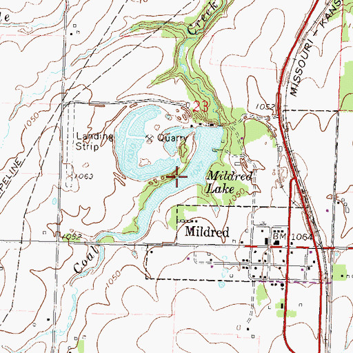 Topographic Map of Mildred Lake, KS