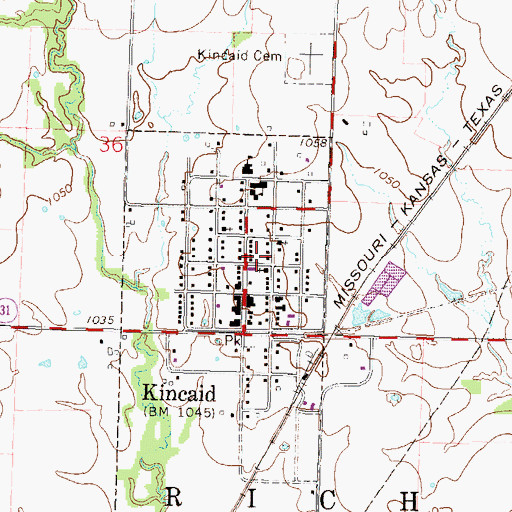 Topographic Map of Kincaid, KS