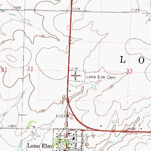 Topographic Map of Lone Elm Cemetery, KS