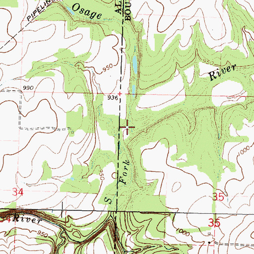 Topographic Map of South Fork Little Osage River, KS