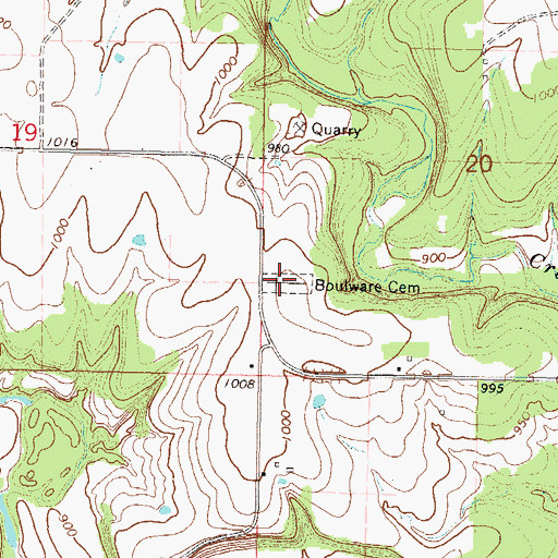 Topographic Map of Boulware Cemetery, KS