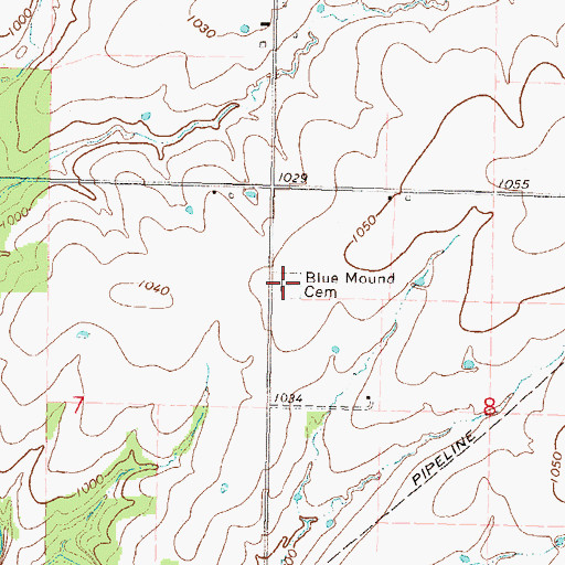 Topographic Map of Blue Mound Cemetery, KS