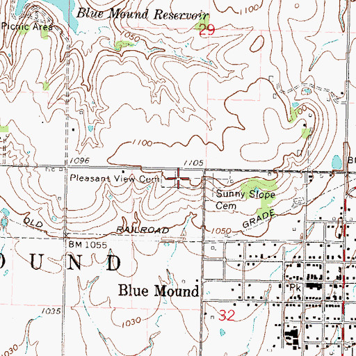 Topographic Map of Pleasant View Cemetery, KS