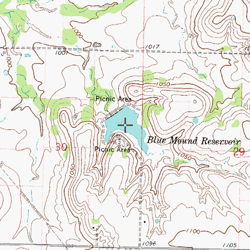 Topographic Map of Blue Mound Reservoir, KS