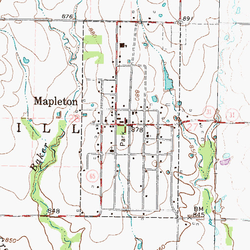 Topographic Map of Mapleton, KS