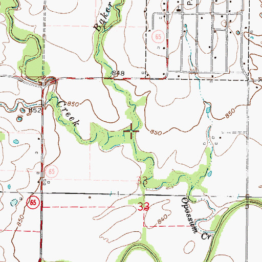 Topographic Map of Baker Branch, KS