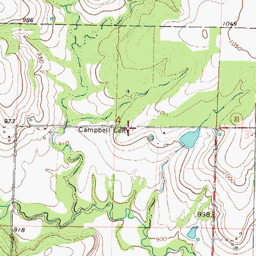 Topographic Map of Campbell Cemetery, KS