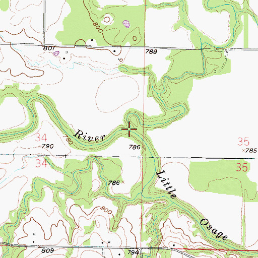 Topographic Map of Indian Creek, KS