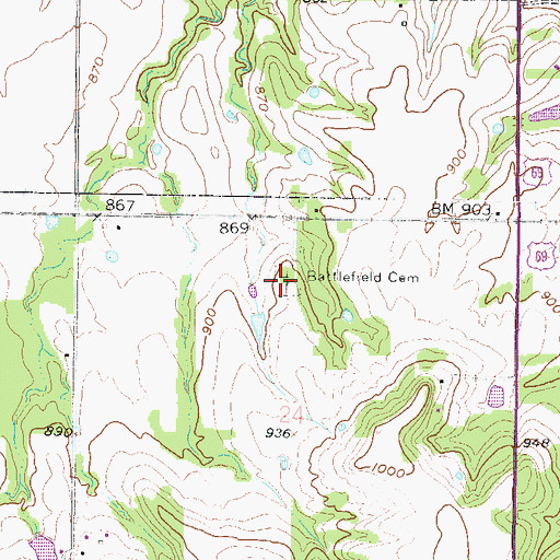 Topographic Map of Battlefield Cemetery, KS