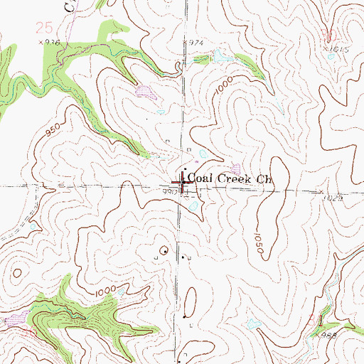 Topographic Map of Coal Creek United Methodist Church, KS