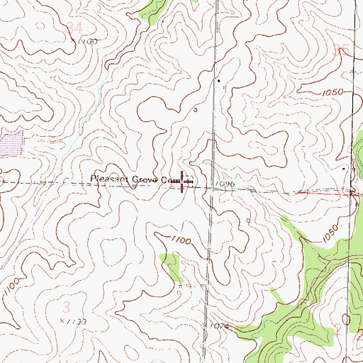 Topographic Map of Pleasant Grove Cemetery, KS
