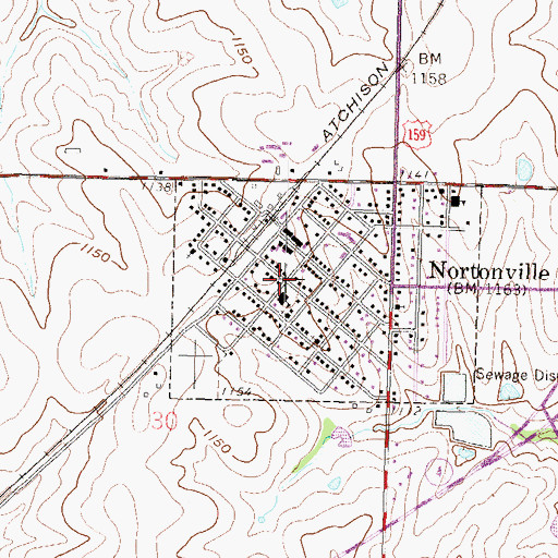 Topographic Map of Nortonville, KS