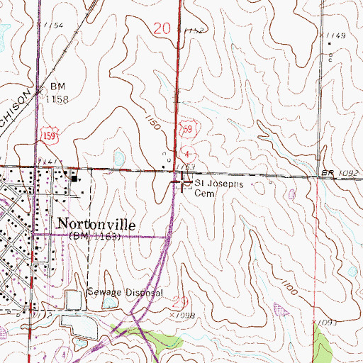 Topographic Map of Saint Joseph's Cemetery, KS