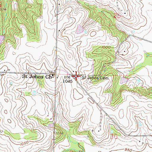 Topographic Map of Saint Johns Cemetery, KS
