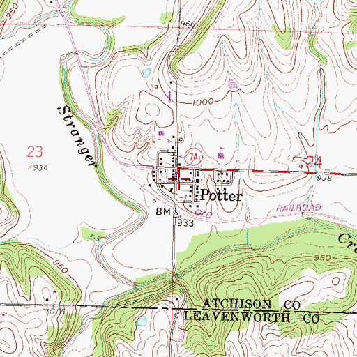 Topographic Map of Potter, KS