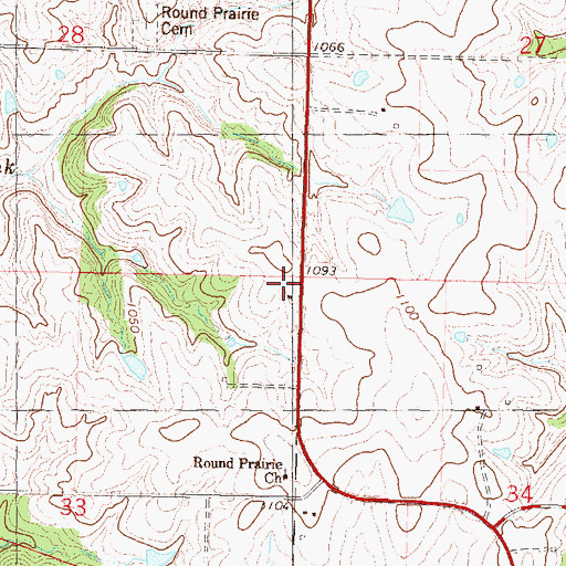Topographic Map of Round Prairie School, KS