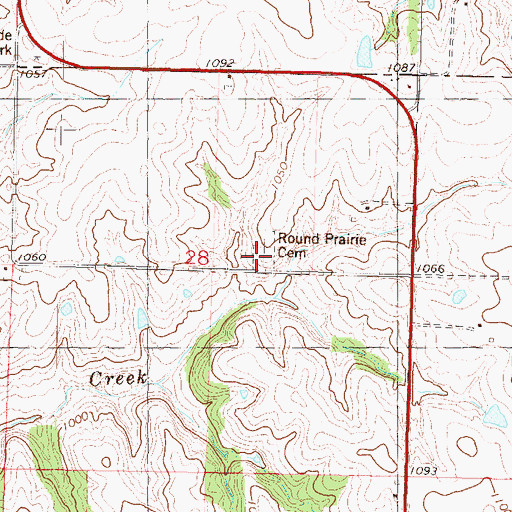 Topographic Map of Round Prairie Cemetery, KS