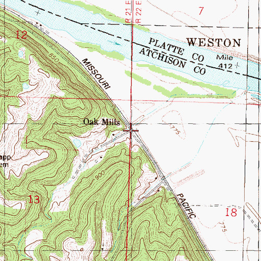 Topographic Map of Oak Mills, KS