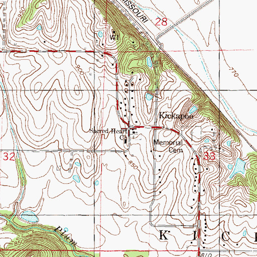 Topographic Map of Kickapoo, KS