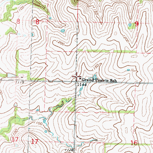 Topographic Map of Grand Prairie School, KS