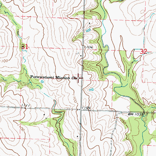 Topographic Map of Pottawatomi United Methodist Church, KS