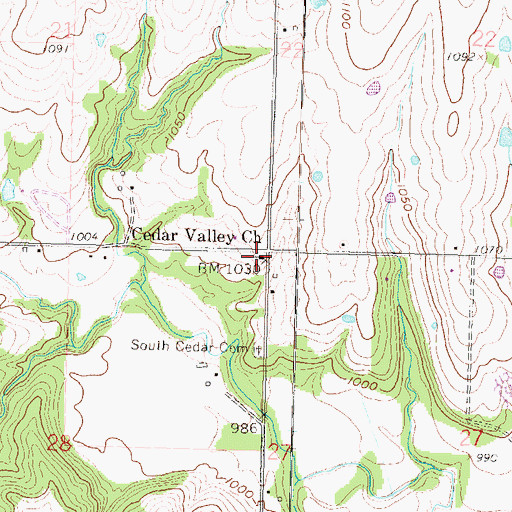 Topographic Map of Cedar Valley Church, KS