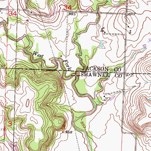 Topographic Map of West Fork Muddy Creek, KS