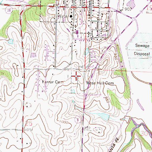 Topographic Map of Rose Hill Cemetery, KS