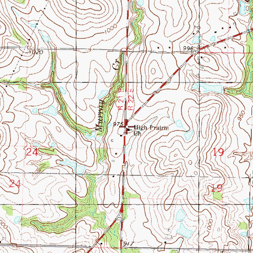 Topographic Map of High Prairie Church, KS