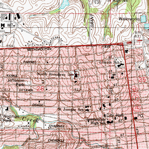 Topographic Map of Leavenworth Alternative High School, KS