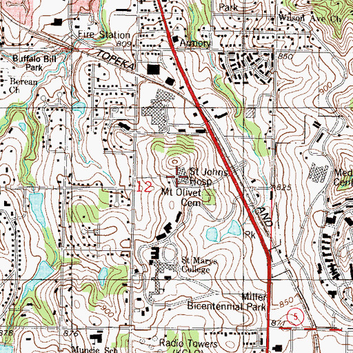 Topographic Map of Saint John Hospital, KS
