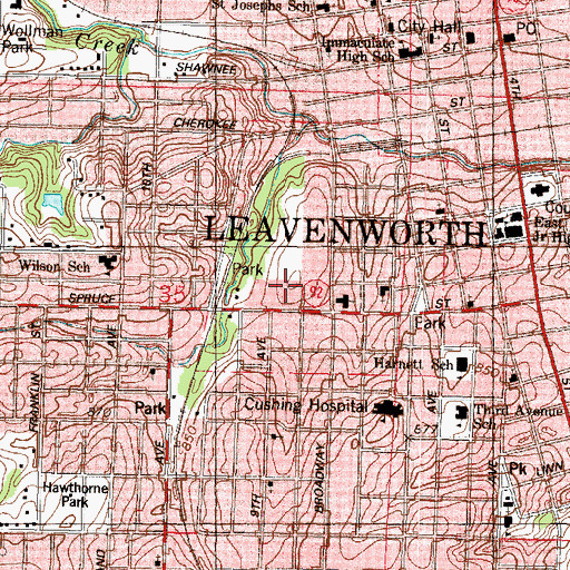 Topographic Map of Leavenworth, KS