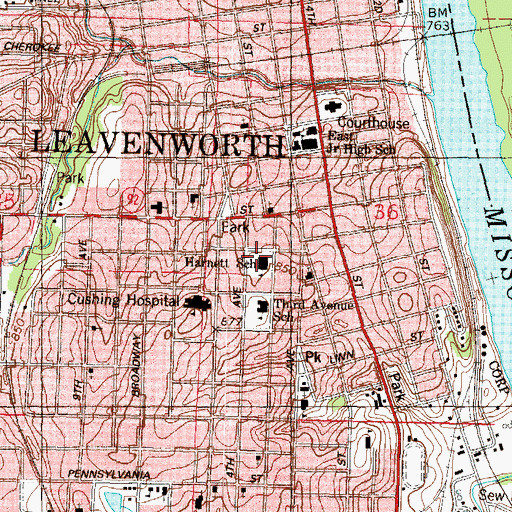 Topographic Map of Leavenworth Virtual School, KS