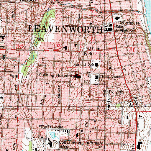 Topographic Map of Saint Luke's Cushing Hospital, KS