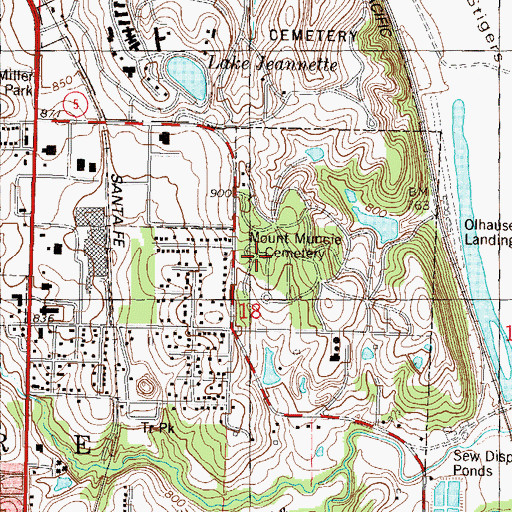 Topographic Map of Mount Muncie Cemetery, KS