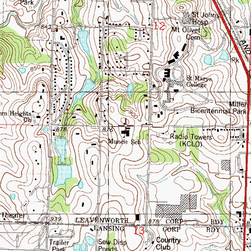 Topographic Map of Muncie Elementary School, KS