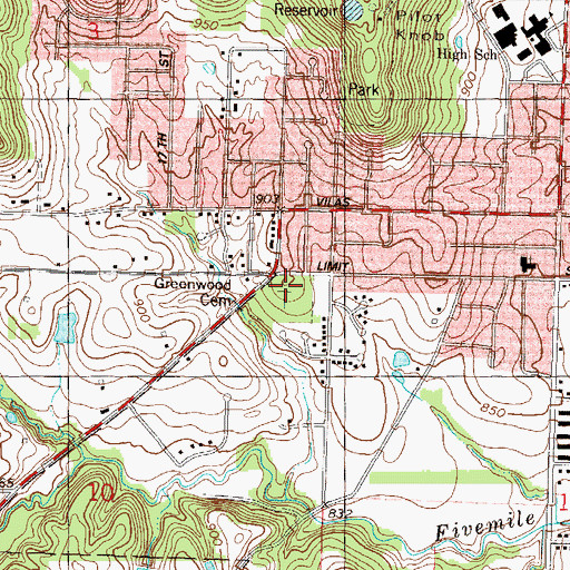 Topographic Map of Greenwood Cemetery, KS